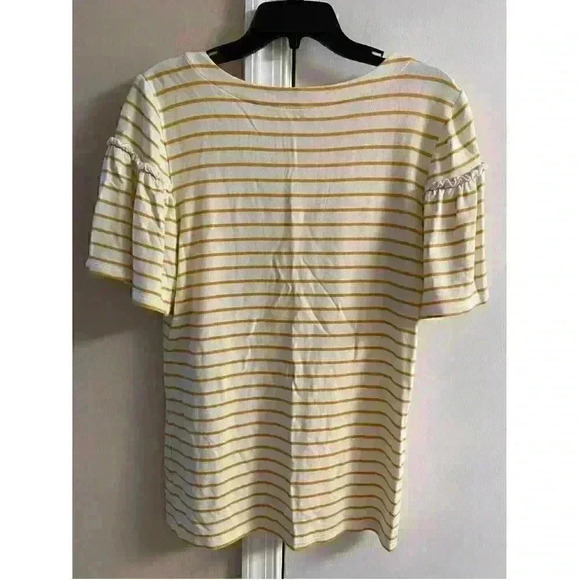 ANNE TAYLOR - off white mustard striped soft top, medium - Picture 3 of 5